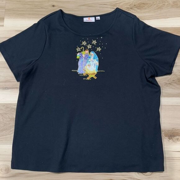 Quacker Factory Nativity Christian Sequin Short Sleeve Shirt Women’s XXL - Picture 1 of 4